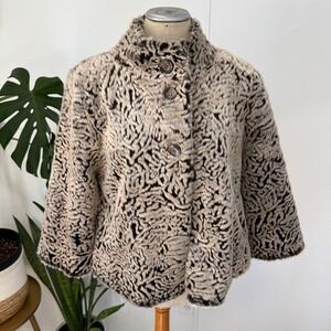 Sisters Faux Fur Jacket Womens Medium Brown Animal Print Mock Neck Glam Coat